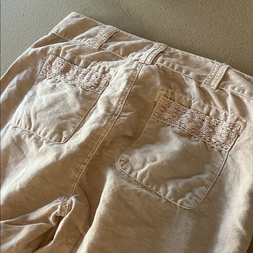 Sundance Women's Beige/Blush/Rose Dust  Linen Blend W/ Lace Pants - 10 - Picture 4 of 13